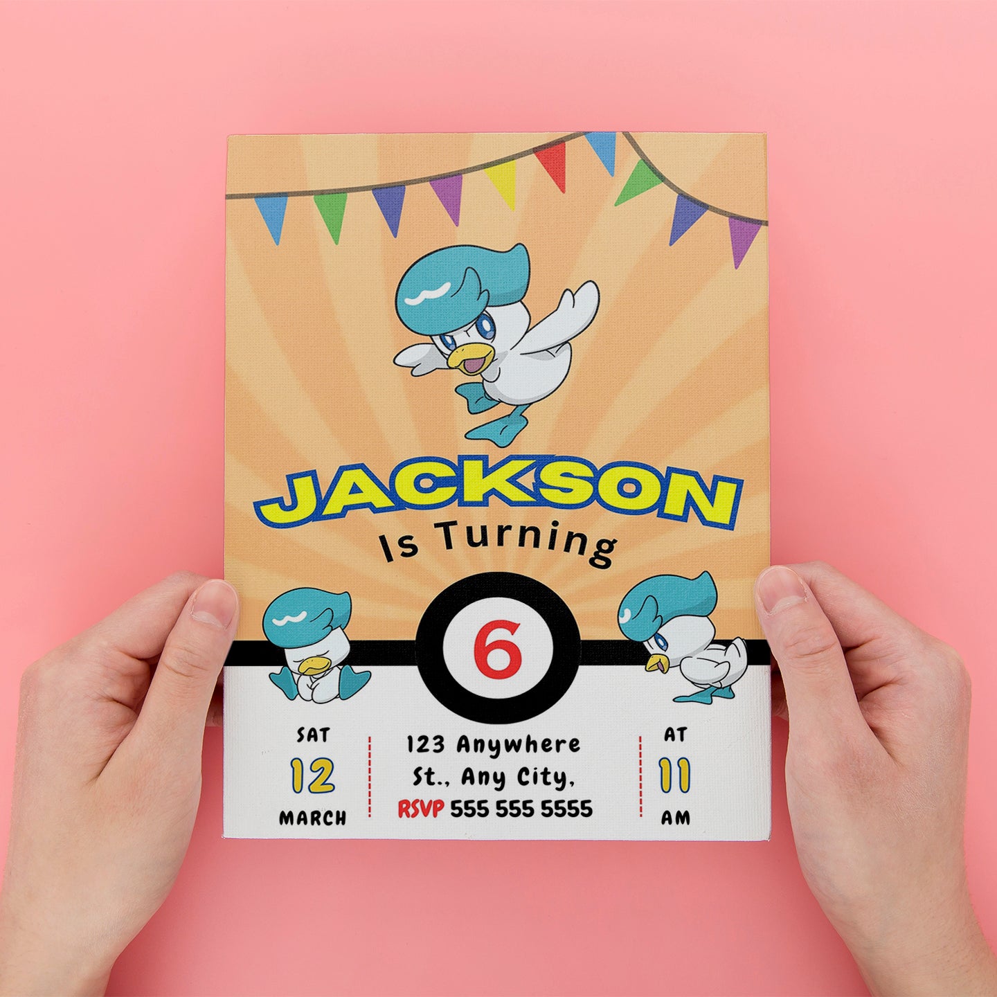 Quaxly Pokemon Birthday Party Invitation Template - CreativeRino