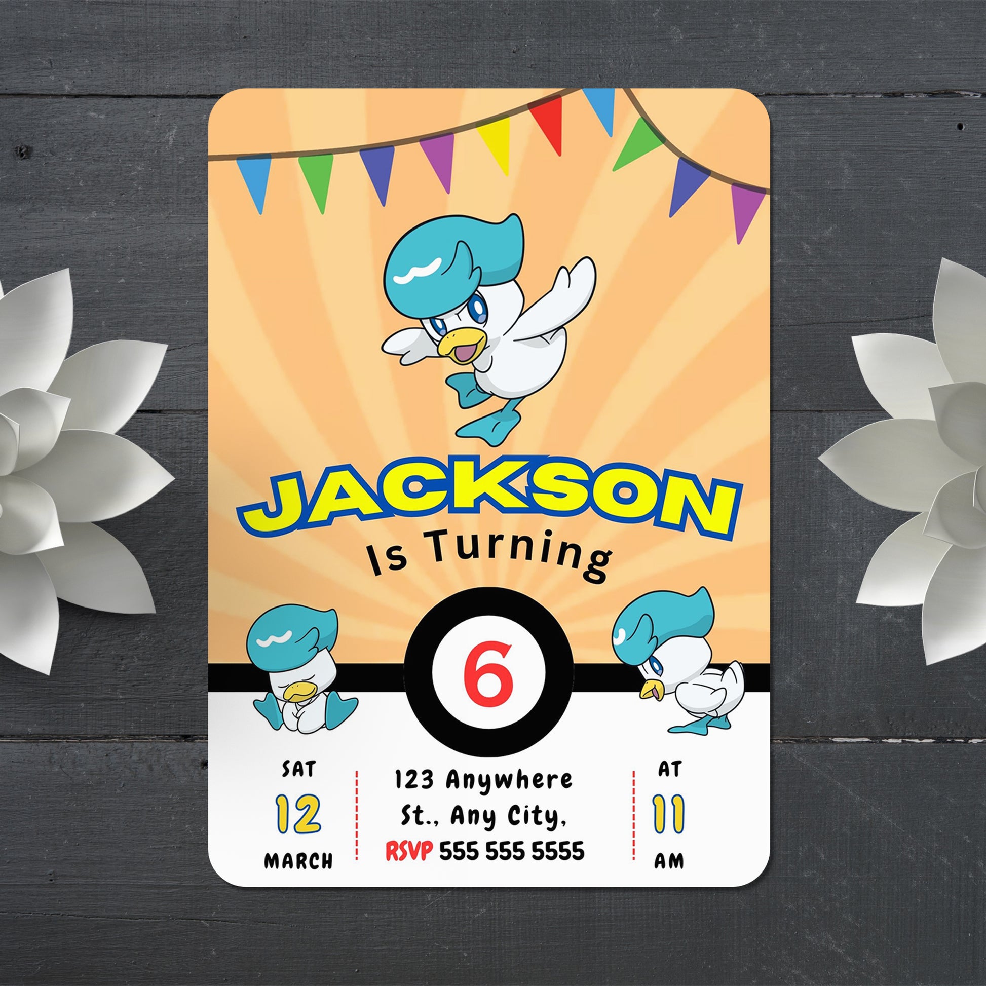 Quaxly Pokemon Birthday Party Invitation Template - CreativeRino