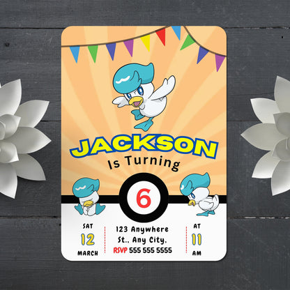 Quaxly Pokemon Birthday Party Invitation Template - CreativeRino
