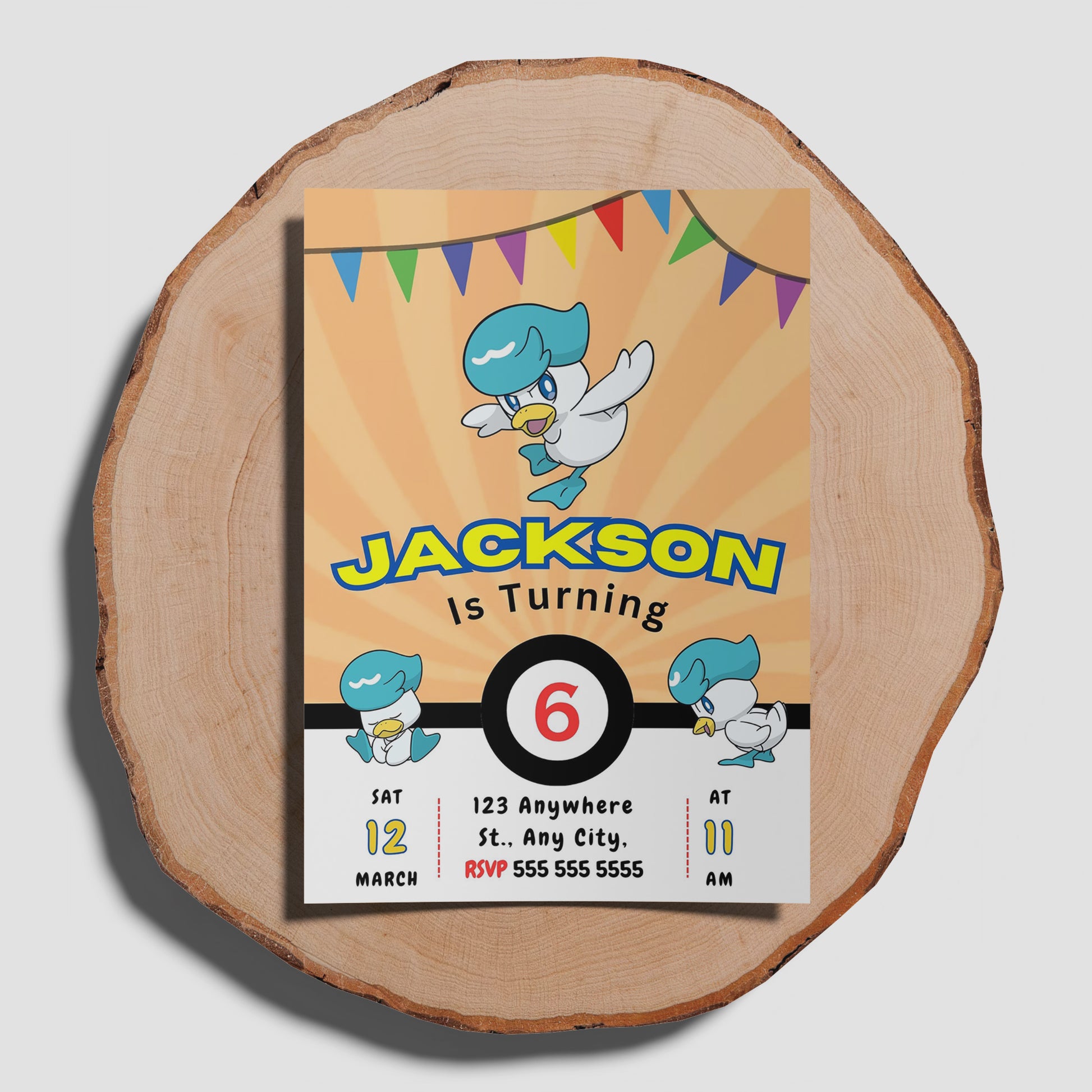 Quaxly Pokemon Birthday Party Invitation Template - CreativeRino