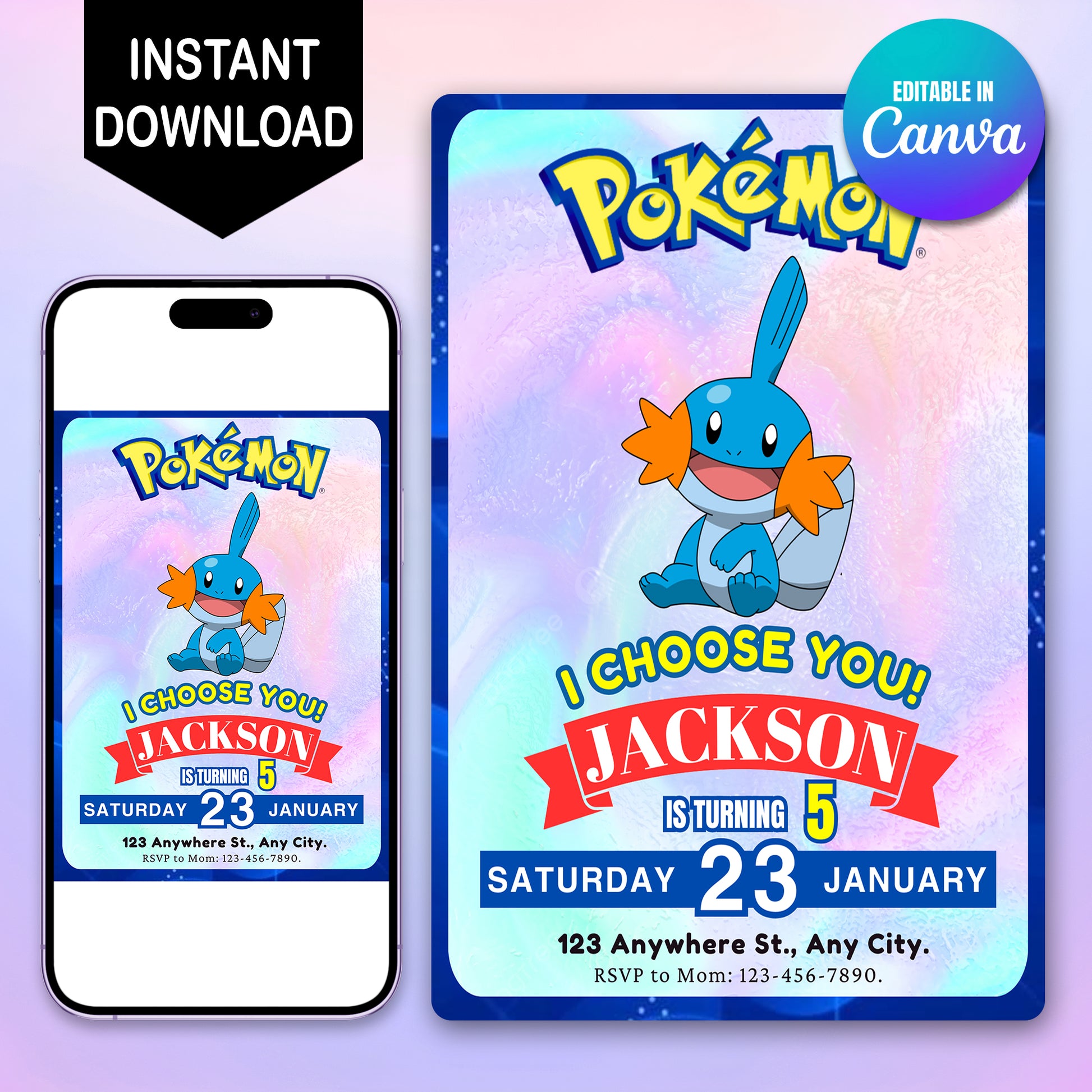 Mudkip Invitation Template | Pokemon Birthday Invite - CreativeRino