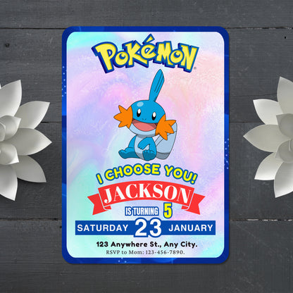 Mudkip Invitation Template | Pokemon Birthday Invite - CreativeRino