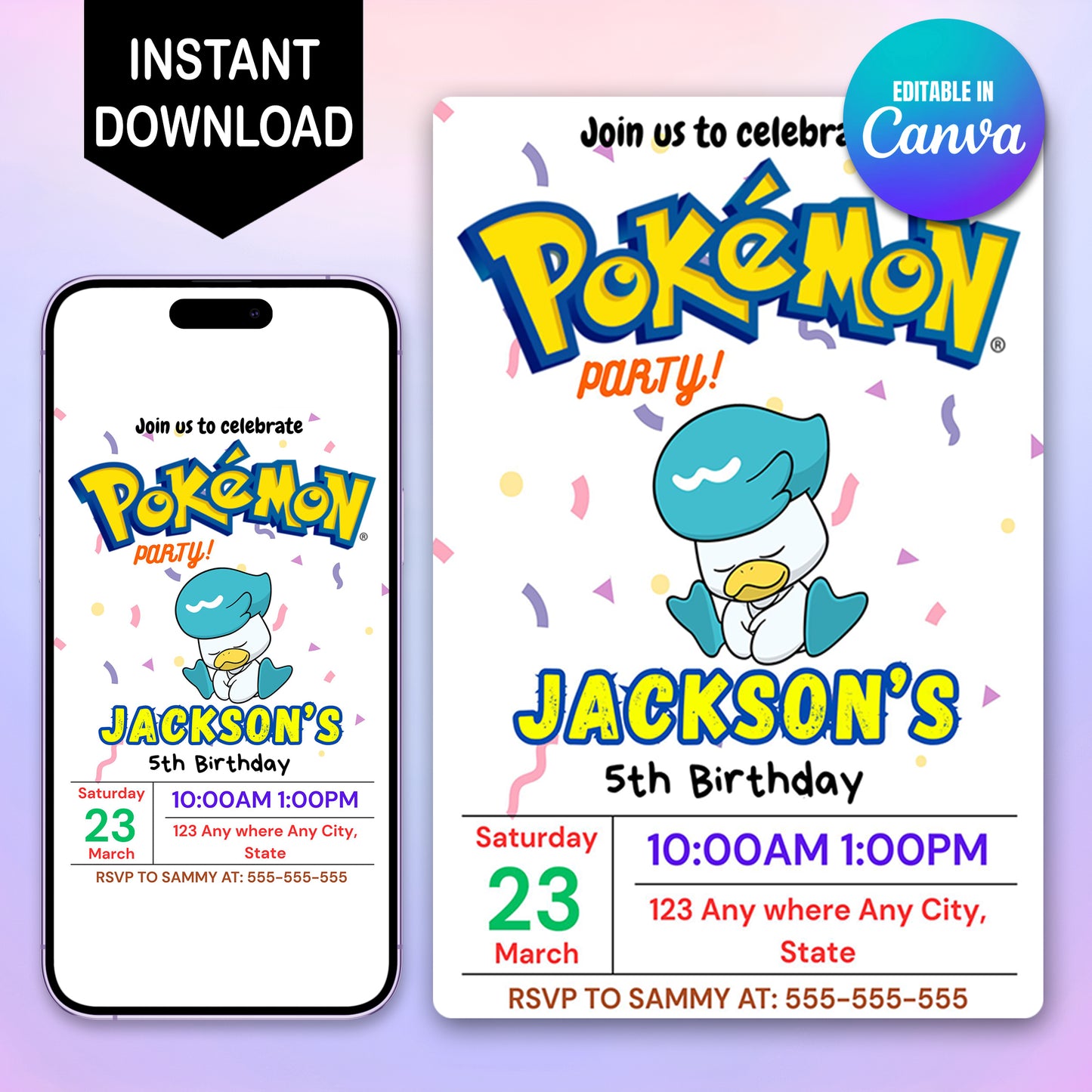 Quaxly Birthday Invitation Template | Pokemon Invite - CreativeRino