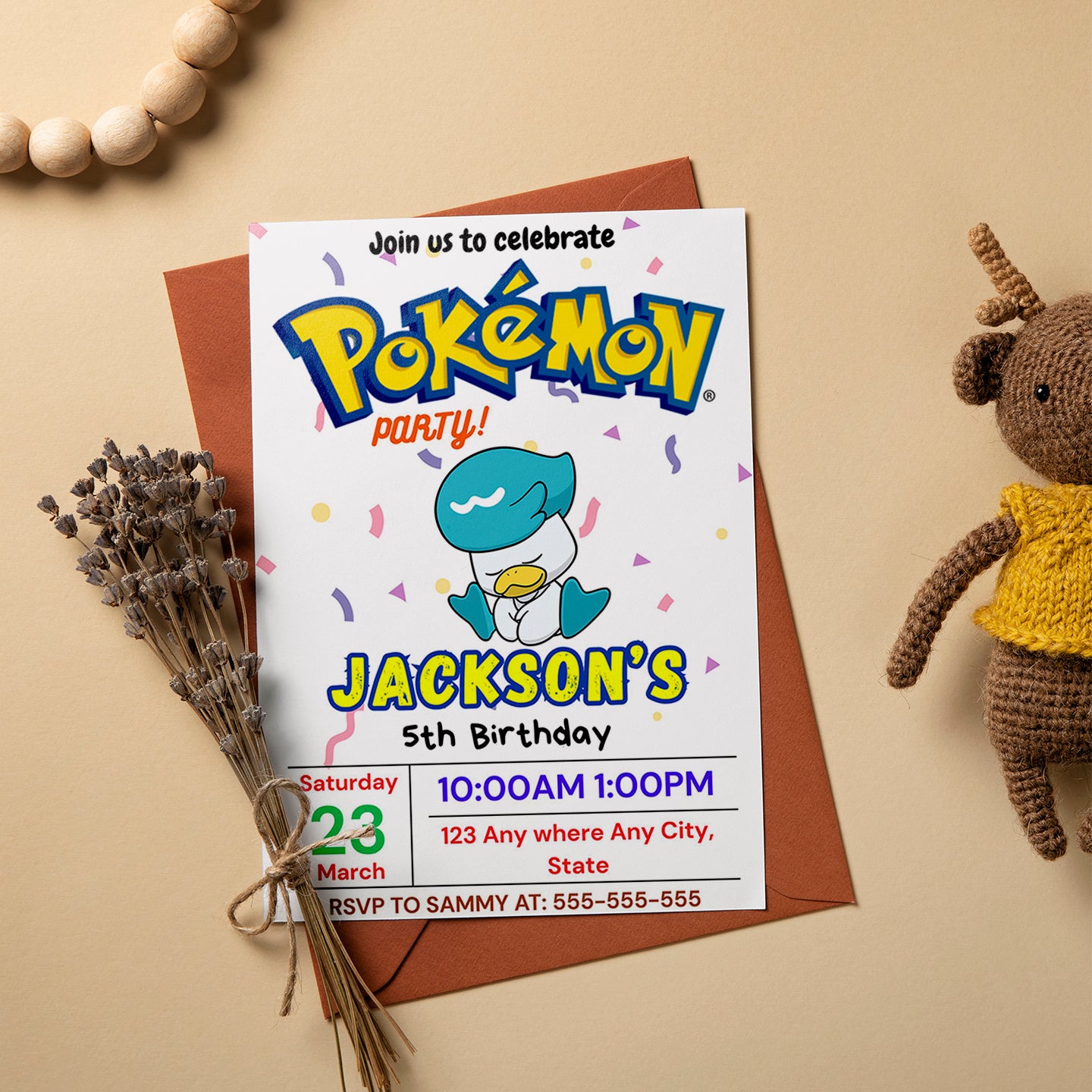 Quaxly Birthday Invitation Template | Pokemon Invite - CreativeRino