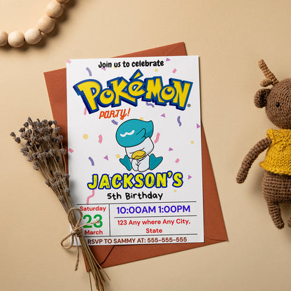 Quaxly Birthday Invitation Template | Pokemon Invite - CreativeRino