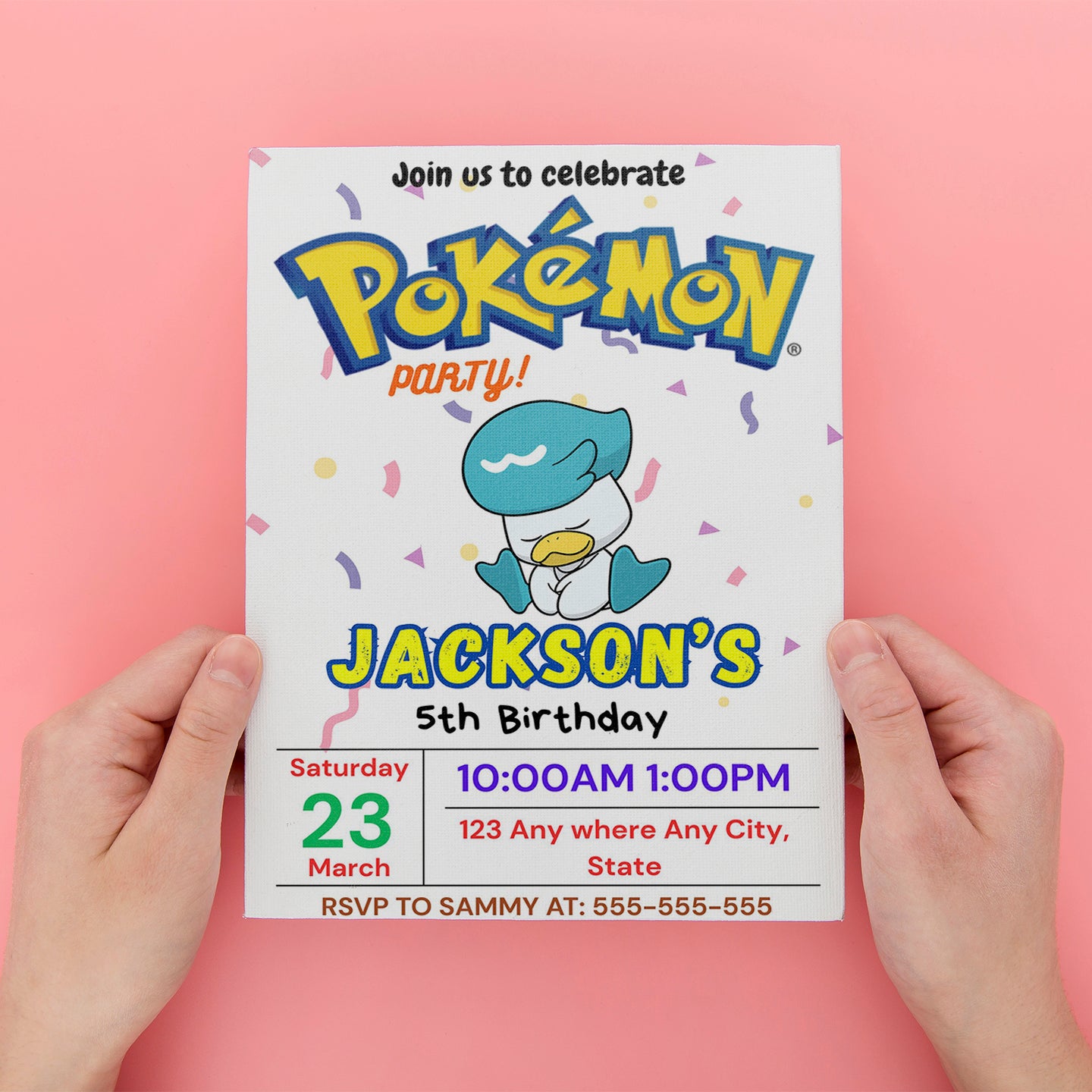 Quaxly Birthday Invitation Template | Pokemon Invite - CreativeRino