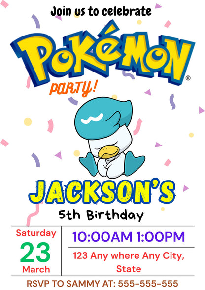 Quaxly Birthday Invitation Template | Pokemon Invite - CreativeRino