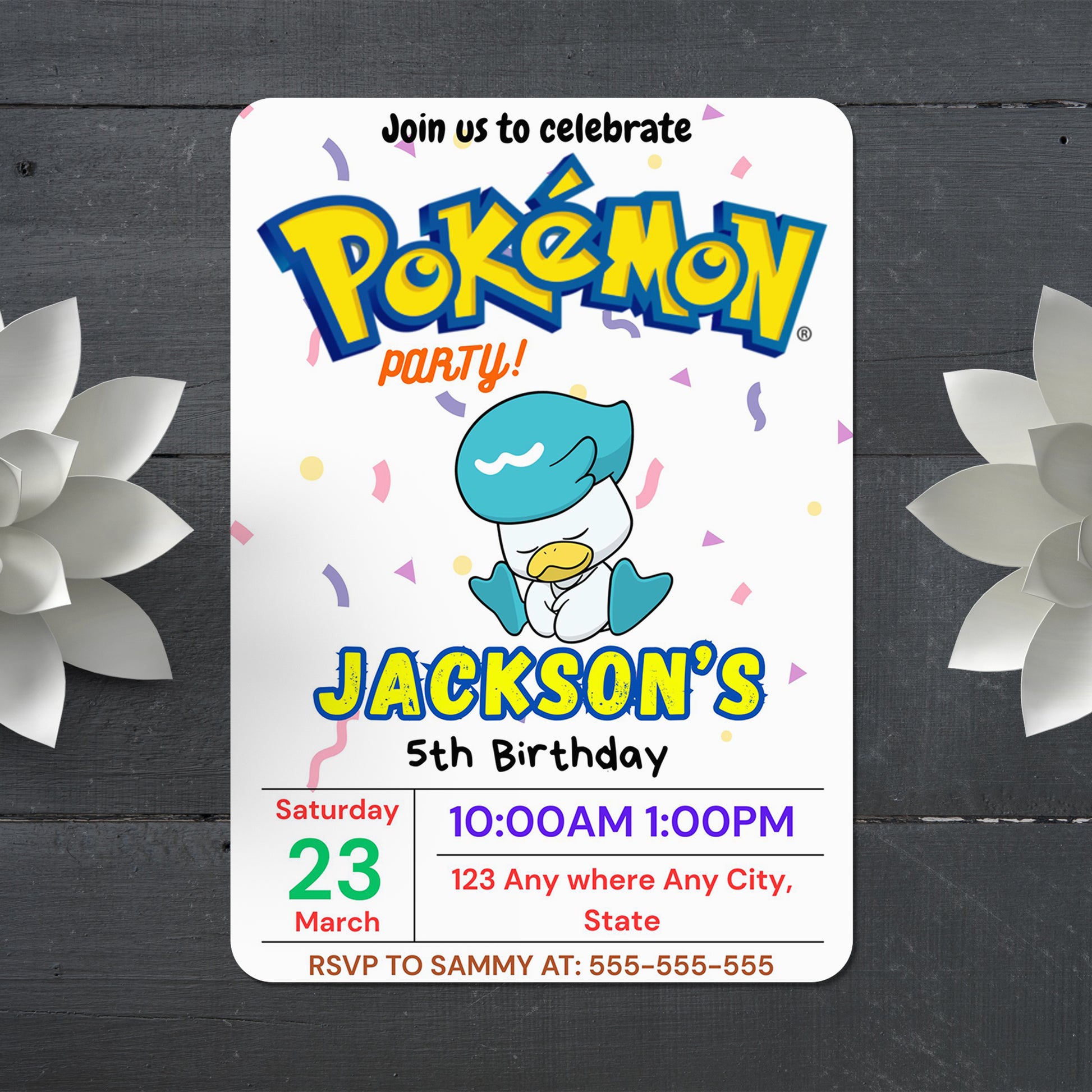 Quaxly Birthday Invitation Template | Pokemon Invite - CreativeRino