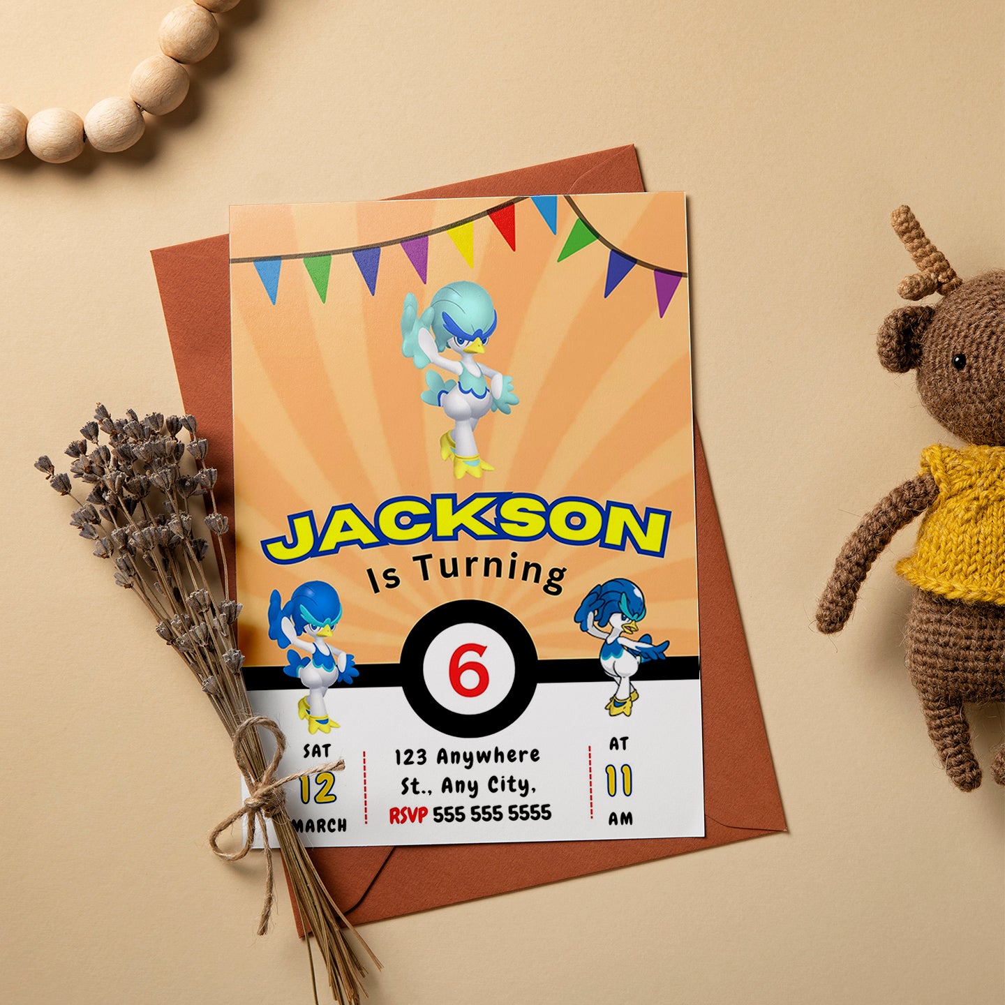 Quaxwell Pokemon Birthday Party Invitation Template - CreativeRino