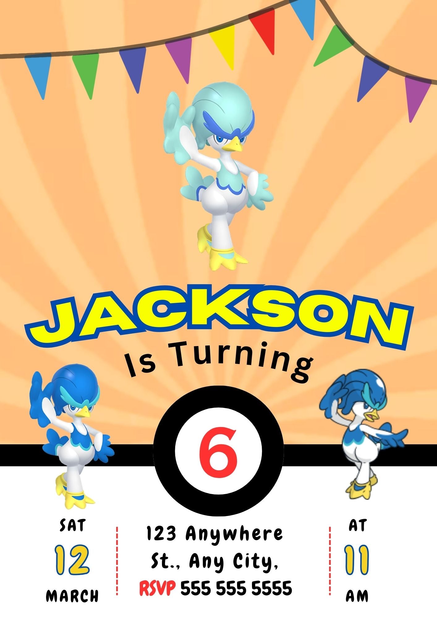 Quaxwell Pokemon Birthday Party Invitation Template - CreativeRino