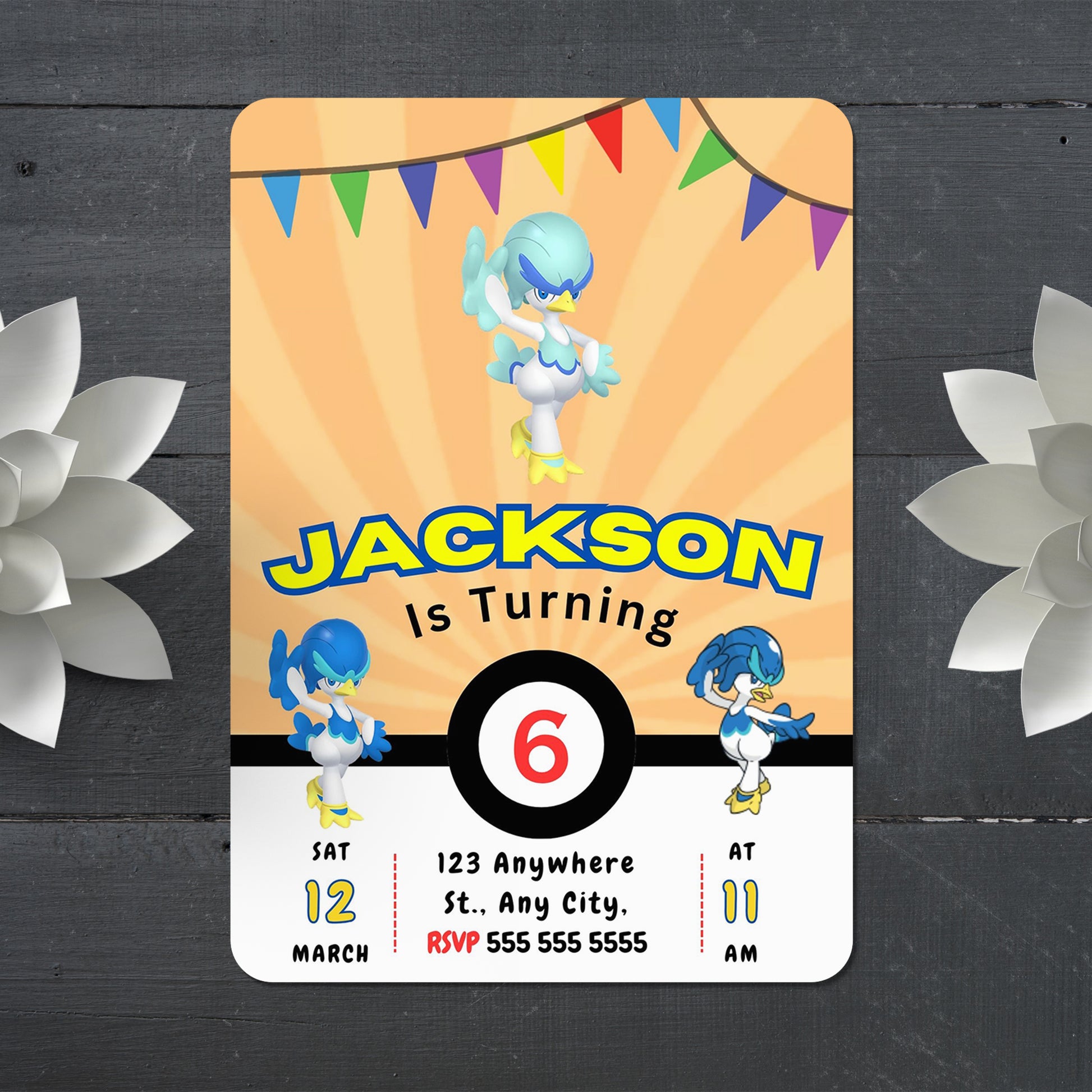 Quaxwell Pokemon Birthday Party Invitation Template - CreativeRino