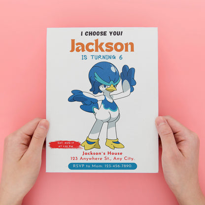 Quaxwell Birthday Party Invitation Template | Pokemon Invite - CreativeRino
