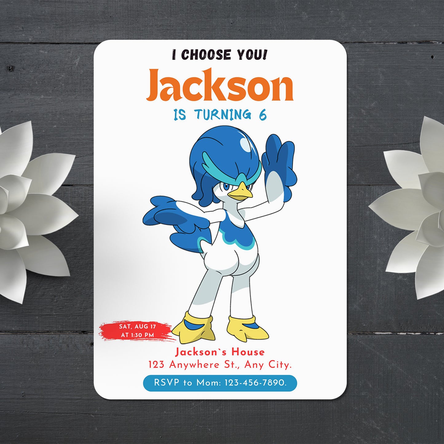 Quaxwell Birthday Party Invitation Template | Pokemon Invite - CreativeRino