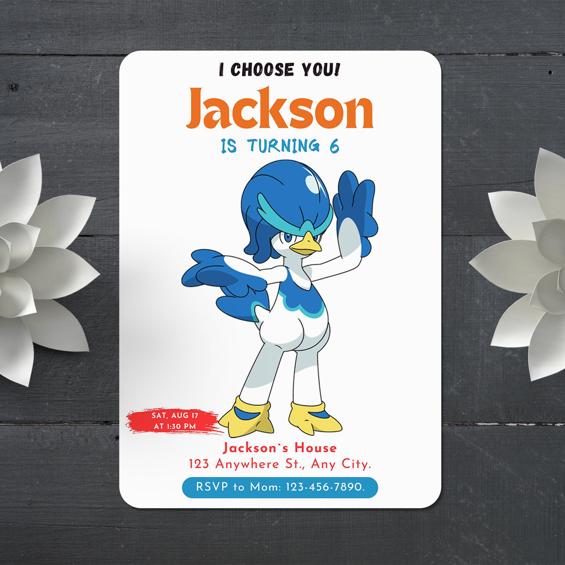 Quaxwell Birthday Party Invitation Template | Pokemon Invite - CreativeRino