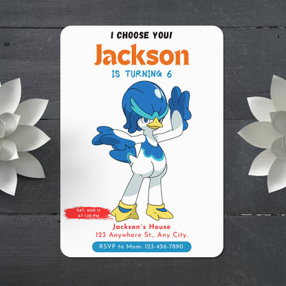 Quaxwell Birthday Party Invitation Template | Pokemon Invite - CreativeRino