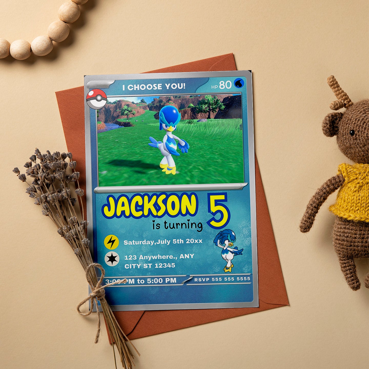 Quaxwell Invitation Template | Pokemon Card Birthday Invite - CreativeRino