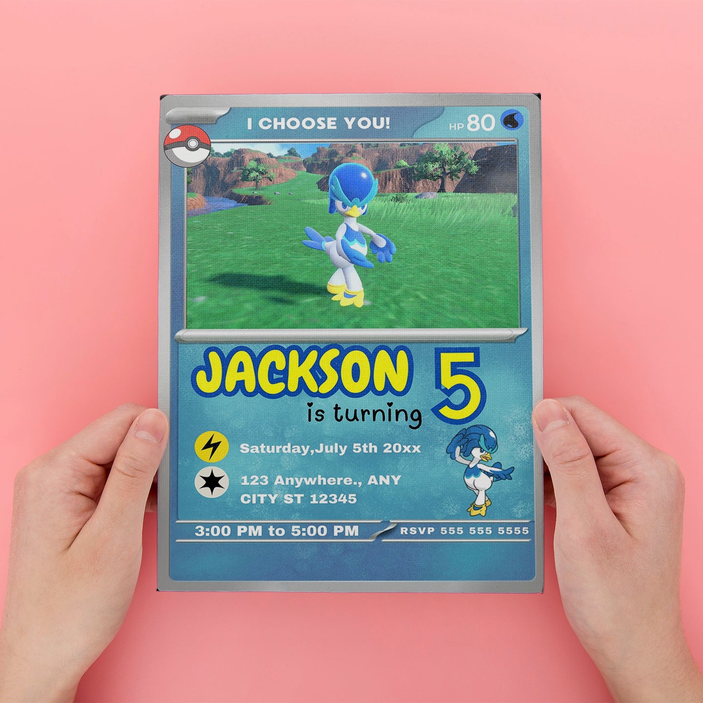 Quaxwell Invitation Template | Pokemon Card Birthday Invite - CreativeRino