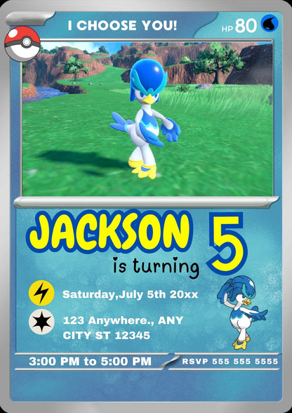 Quaxwell Invitation Template | Pokemon Card Birthday Invite - CreativeRino