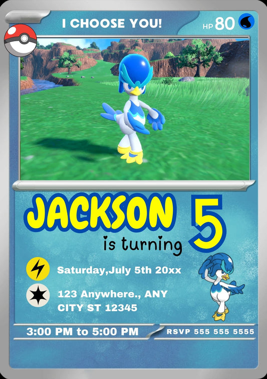 Quaxwell Invitation Template | Pokemon Card Birthday Invite - CreativeRino