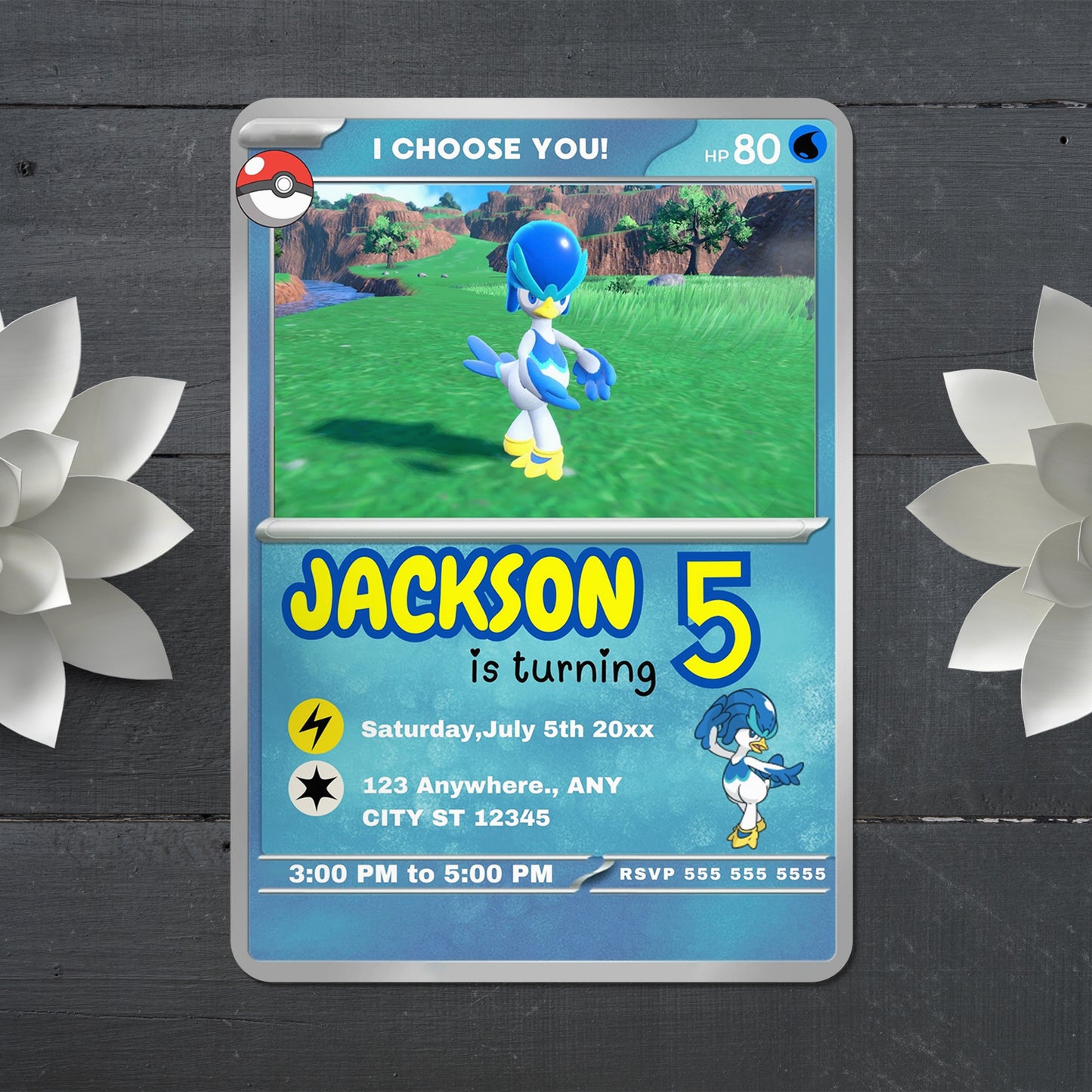 Quaxwell Invitation Template | Pokemon Card Birthday Invite - CreativeRino