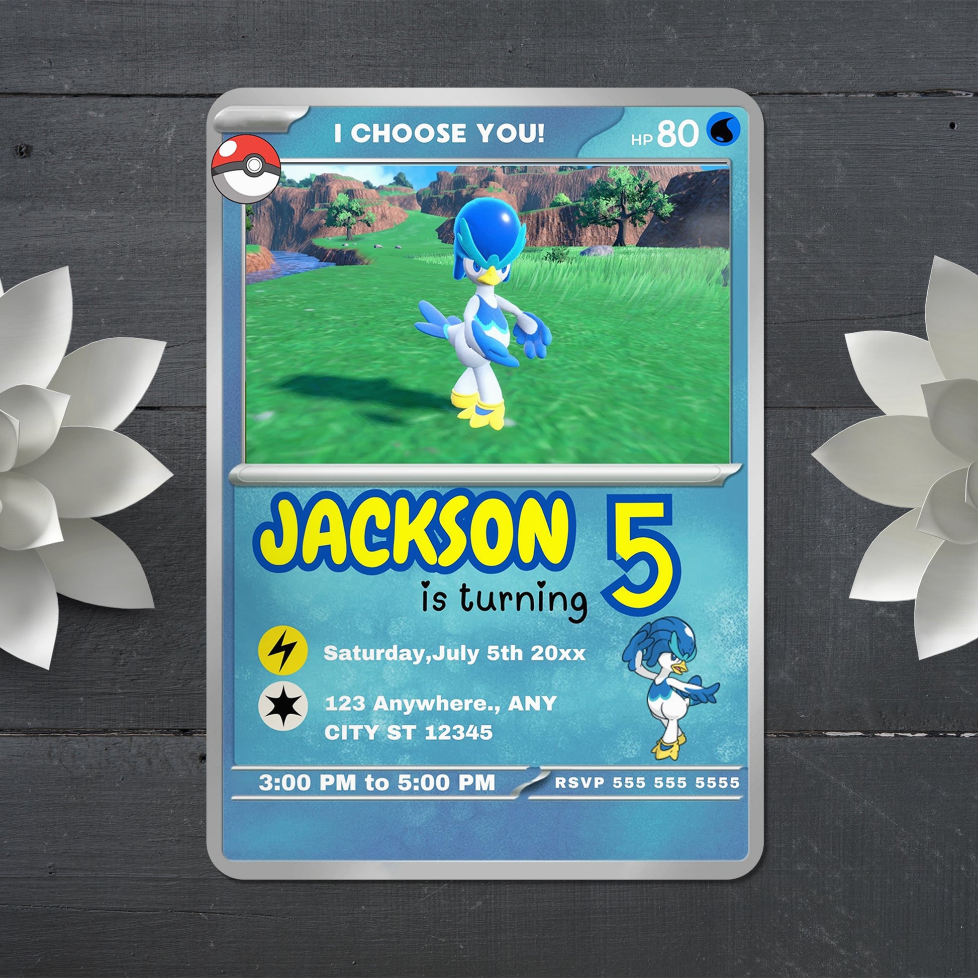 Quaxwell Invitation Template | Pokemon Card Birthday Invite - CreativeRino