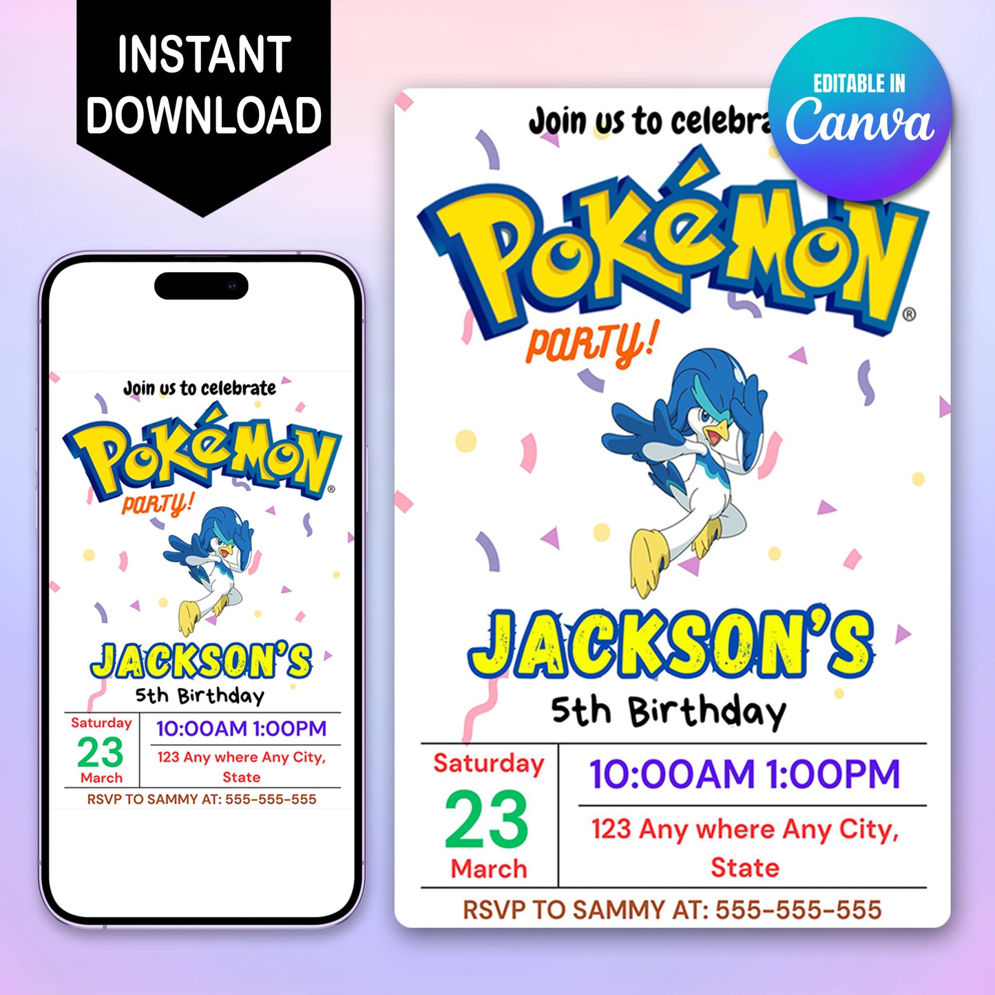 Quaxwell Birthday Invitation Template | Pokemon Invite - CreativeRino