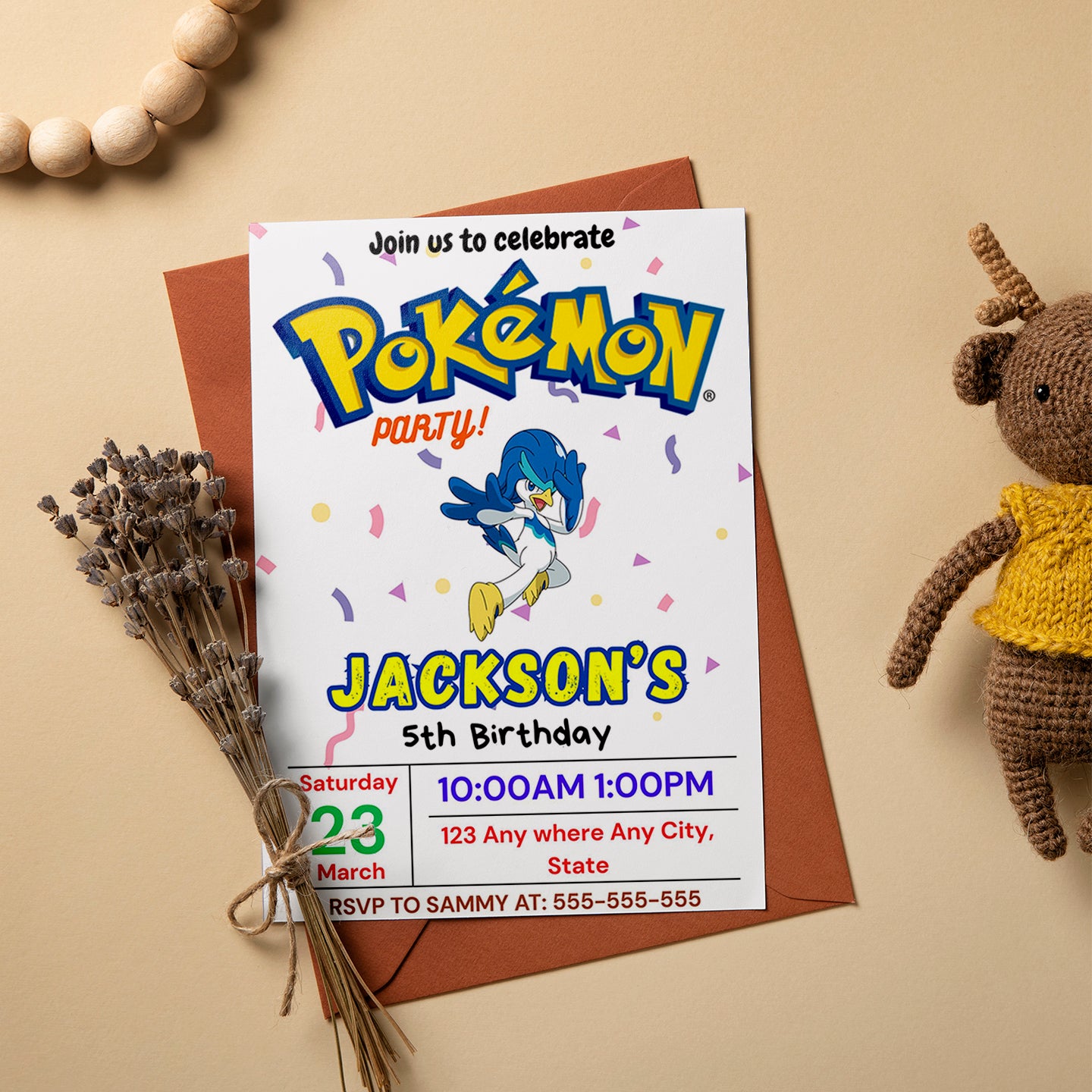 Quaxwell Birthday Invitation Template | Pokemon Invite - CreativeRino