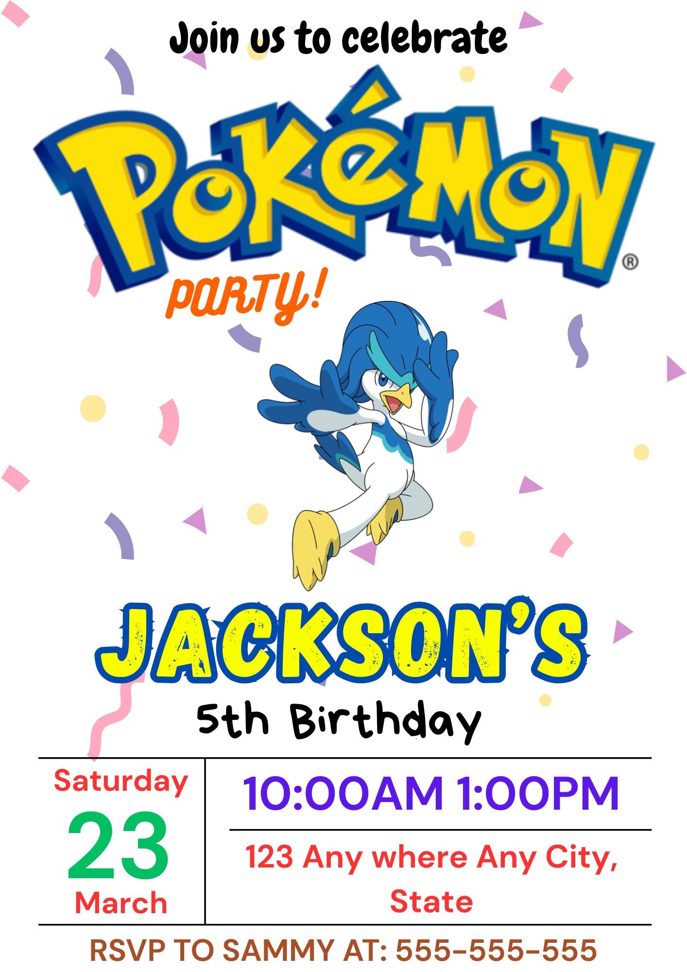 Quaxwell Birthday Invitation Template | Pokemon Invite - CreativeRino