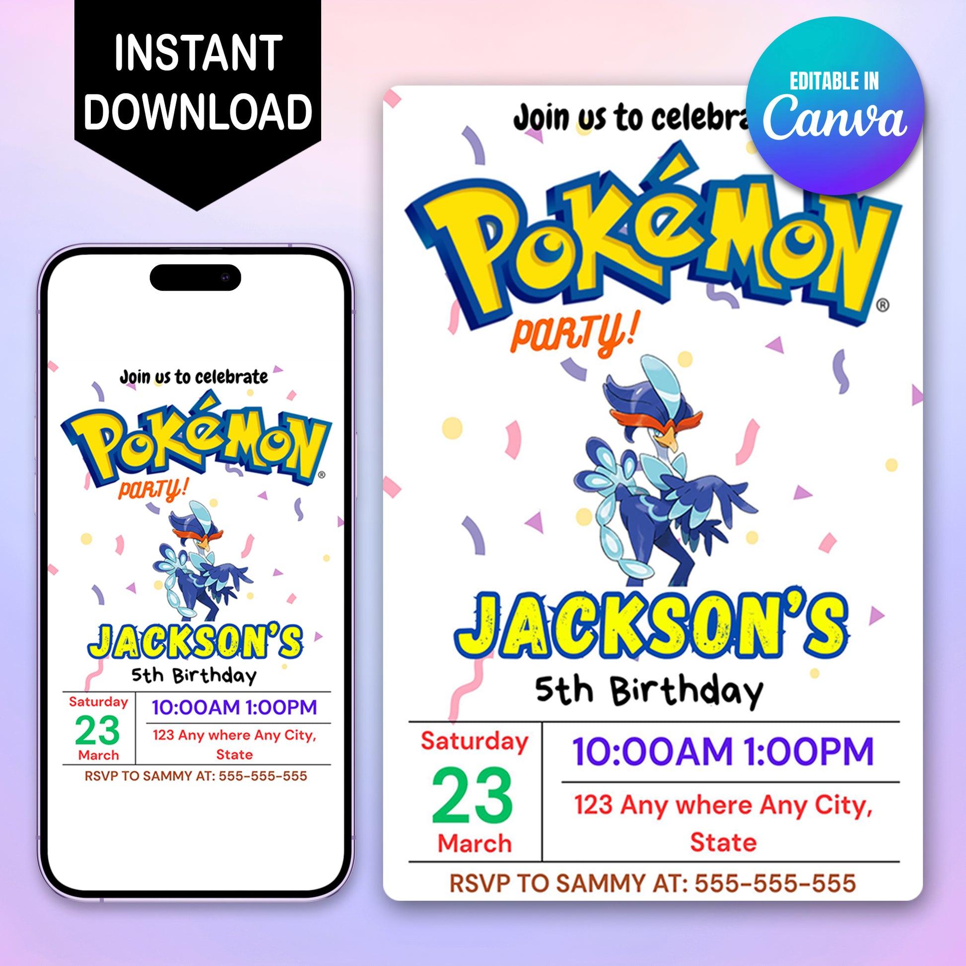 Quaquaval Birthday Invitation Template | Pokemon Invite - CreativeRino