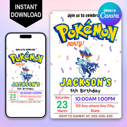 Quaquaval Birthday Invitation Template | Pokemon Invite - CreativeRino