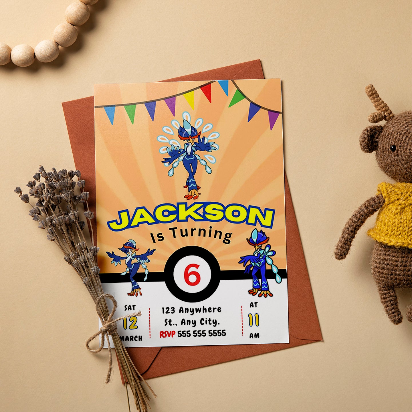 Quaquaval Pokemon Birthday Party Invitation Template - CreativeRino