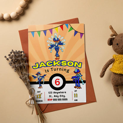 Quaquaval Pokemon Birthday Party Invitation Template - CreativeRino