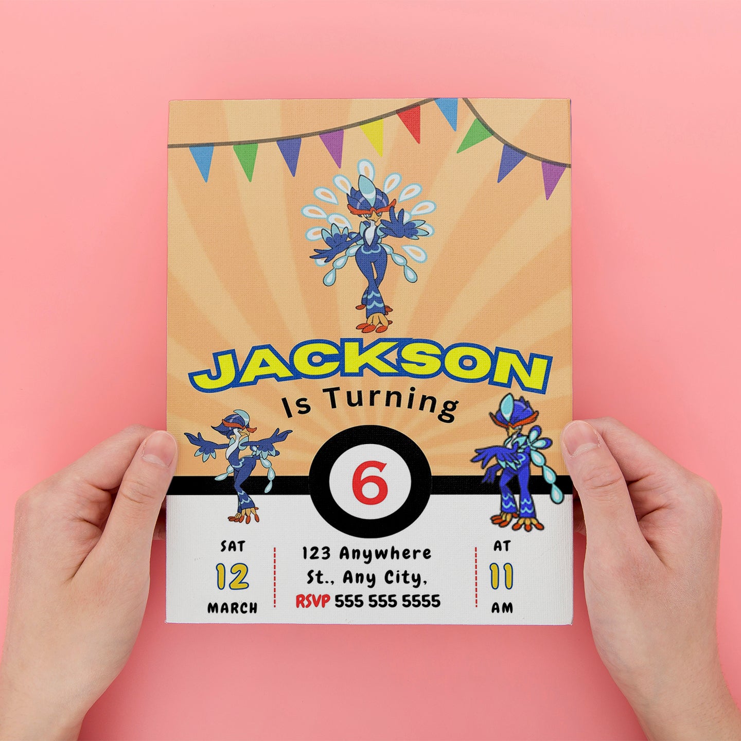 Quaquaval Pokemon Birthday Party Invitation Template - CreativeRino