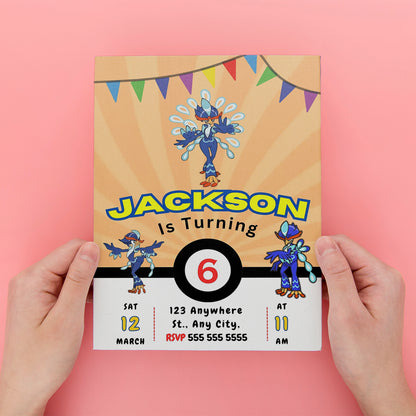 Quaquaval Pokemon Birthday Party Invitation Template - CreativeRino