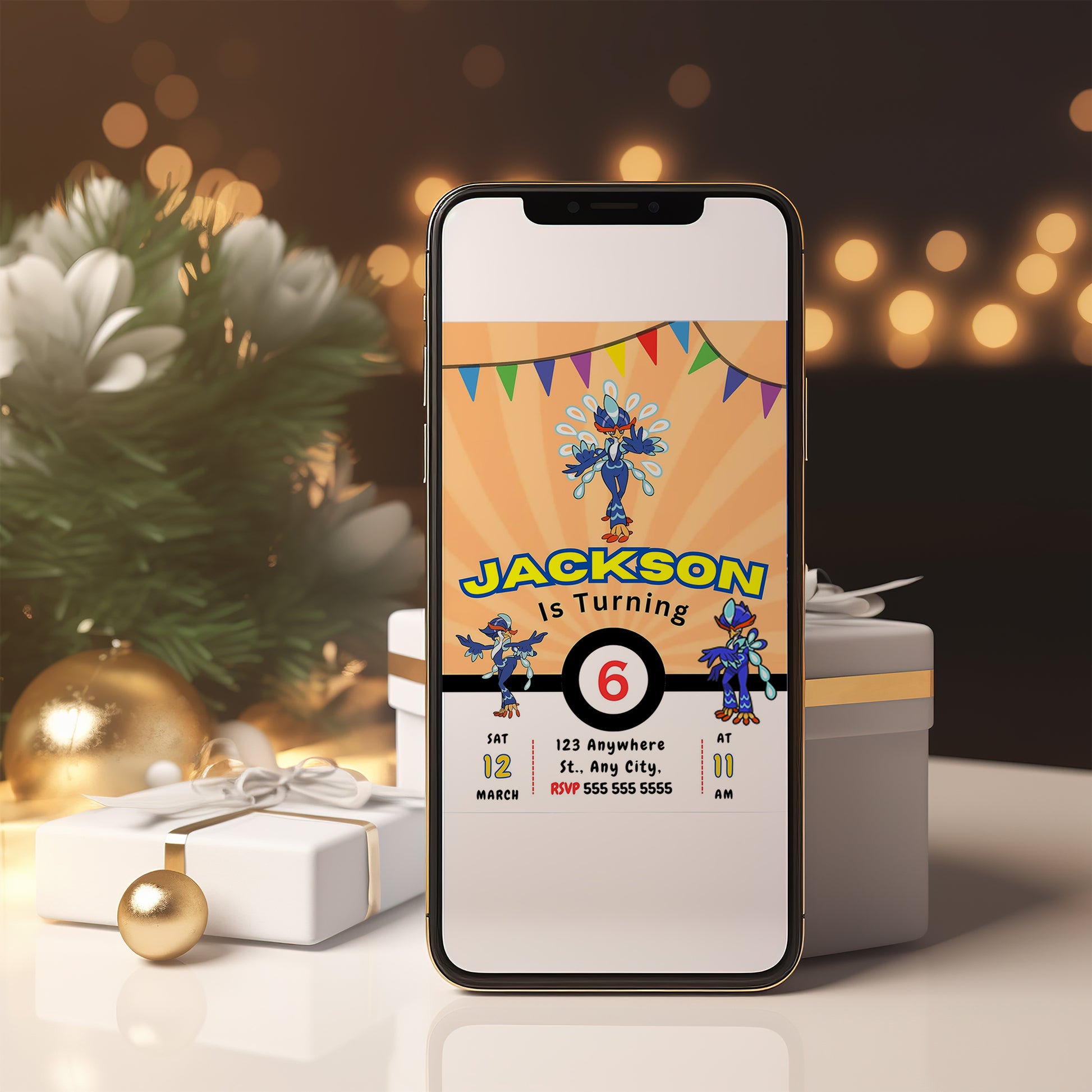 Quaquaval Pokemon Birthday Party Invitation Template - CreativeRino