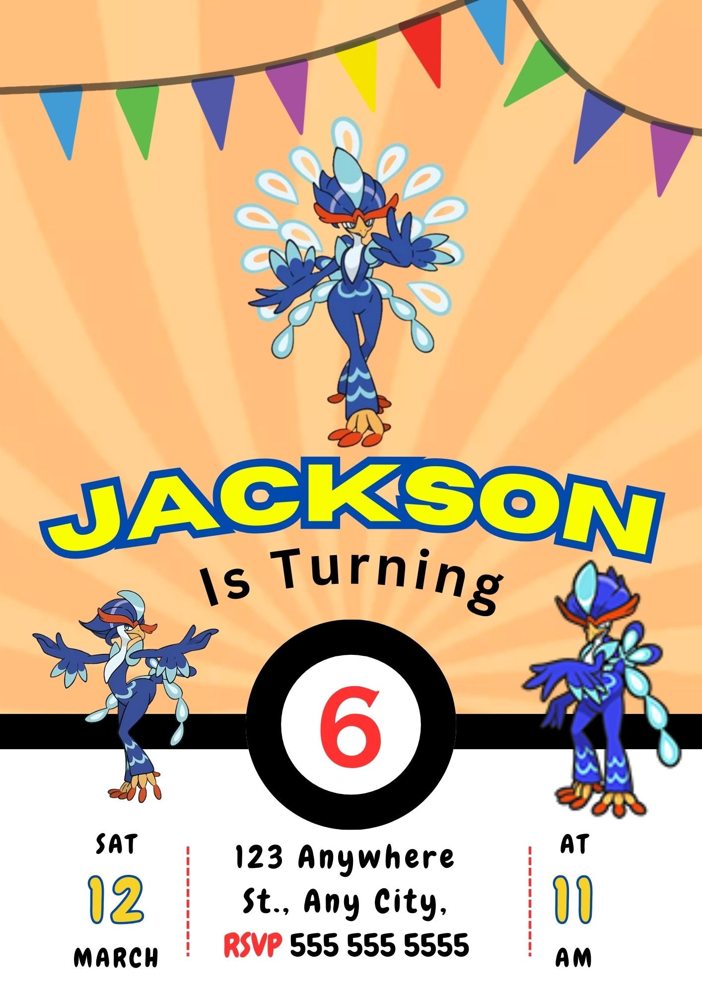 Quaquaval Pokemon Birthday Party Invitation Template - CreativeRino
