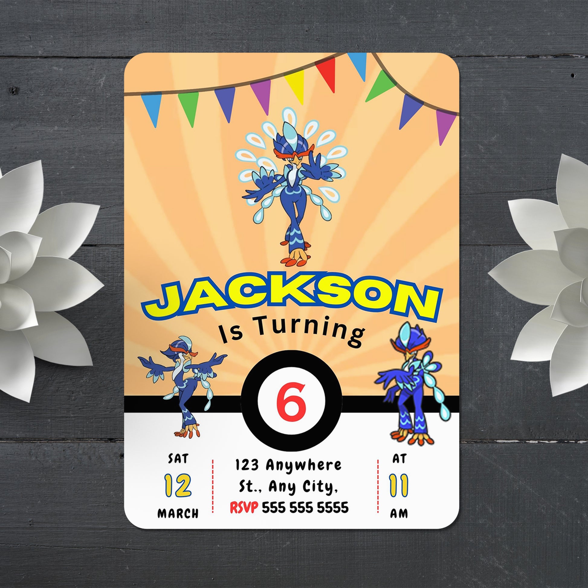 Quaquaval Pokemon Birthday Party Invitation Template - CreativeRino