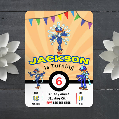 Quaquaval Pokemon Birthday Party Invitation Template - CreativeRino