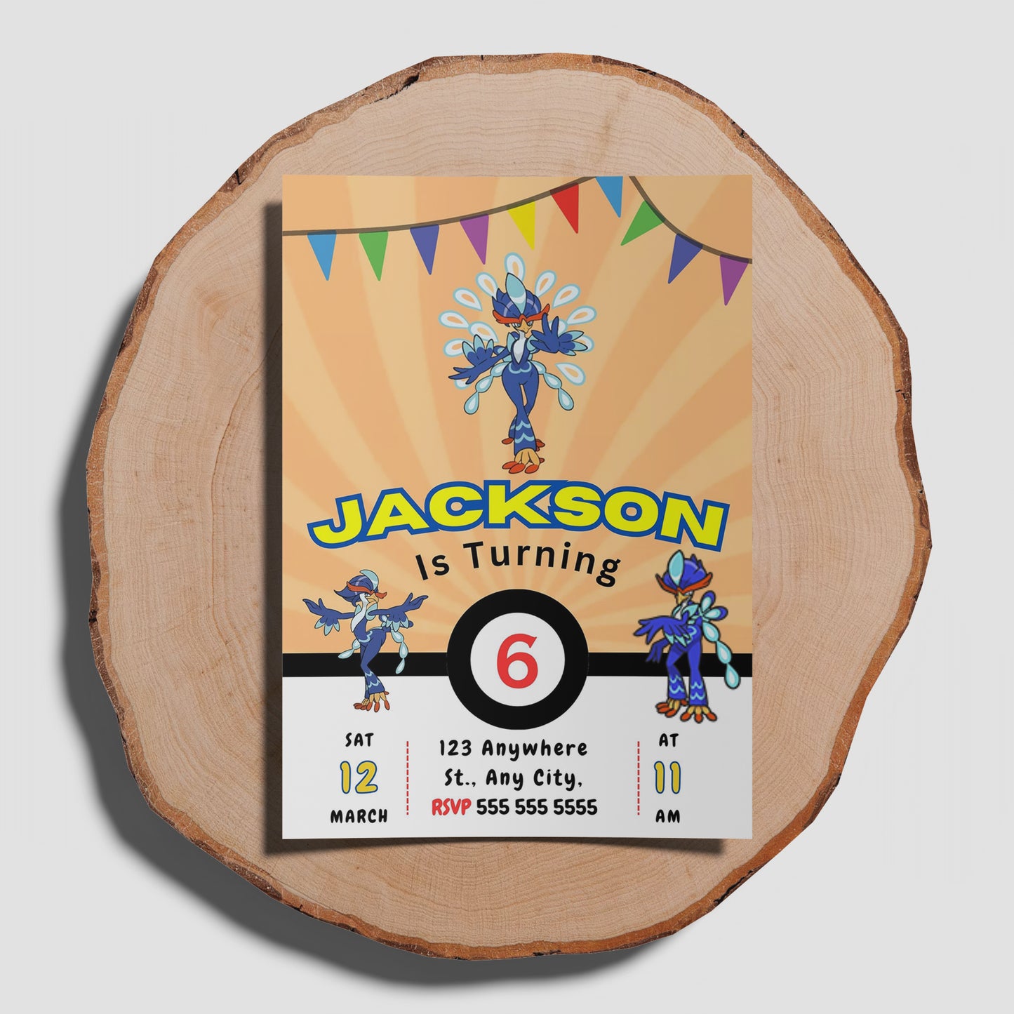 Quaquaval Pokemon Birthday Party Invitation Template - CreativeRino