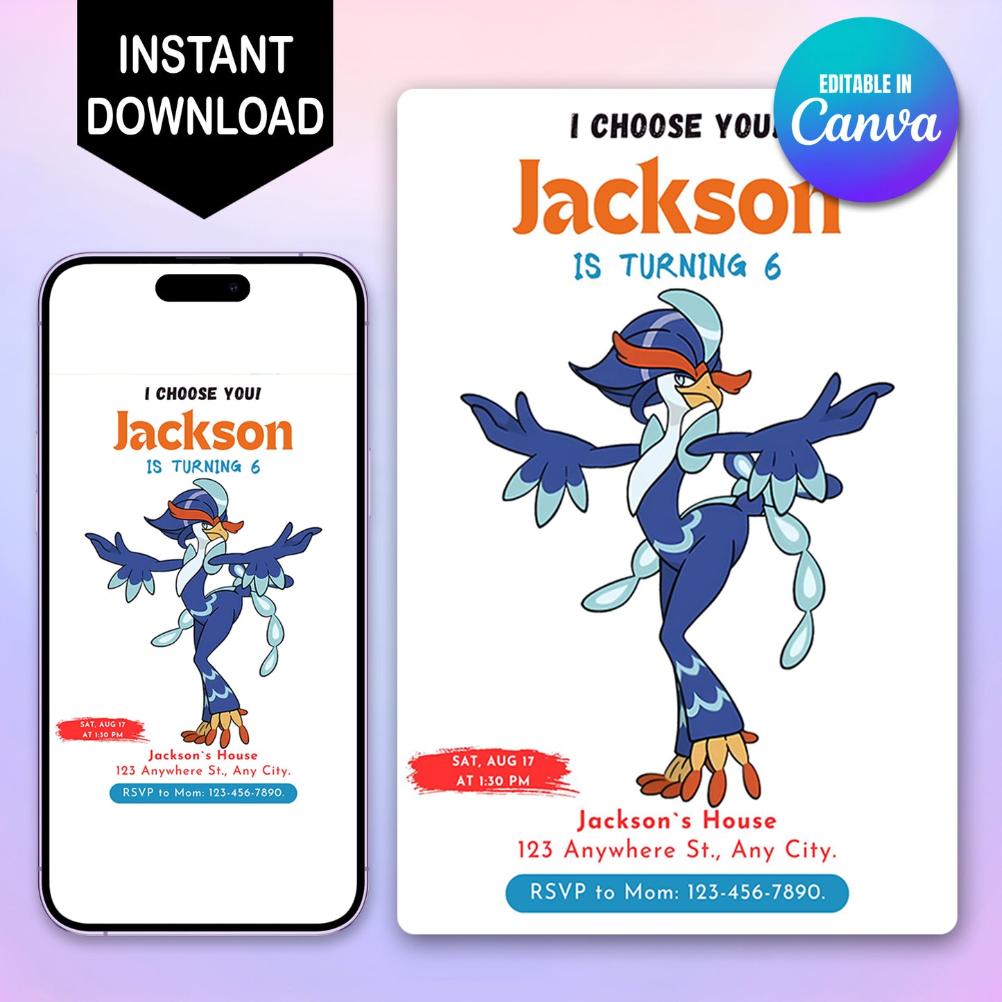 Quaquaval Birthday Party Invitation Template | Pokemon Invite - CreativeRino