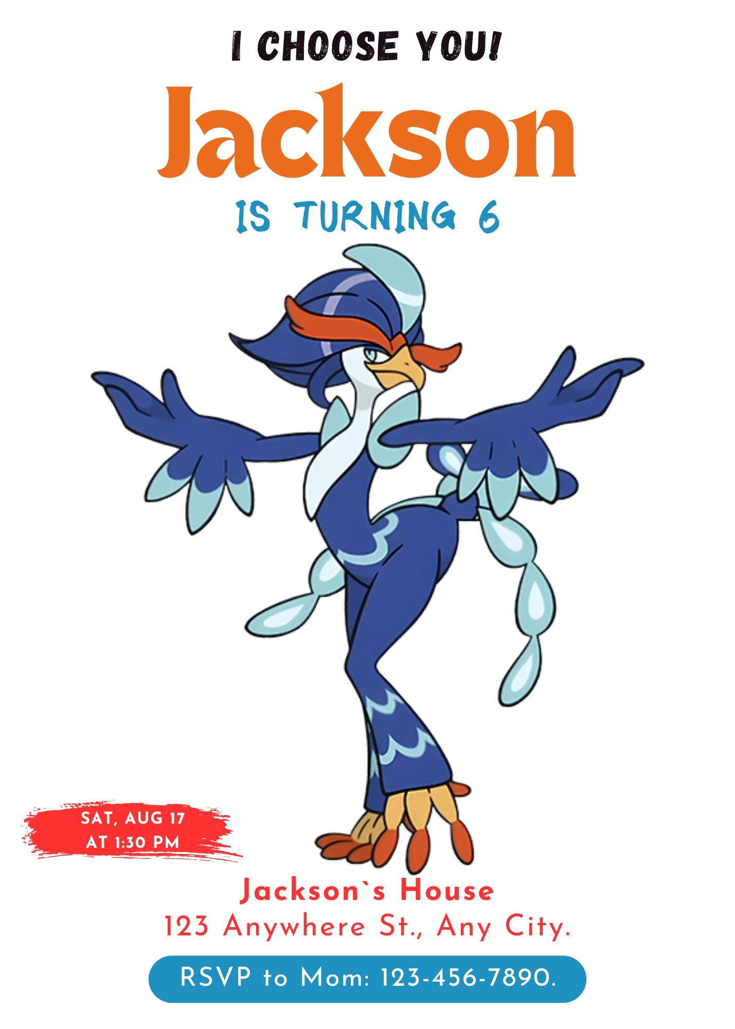 Quaquaval Birthday Party Invitation Template | Pokemon Invite - CreativeRino