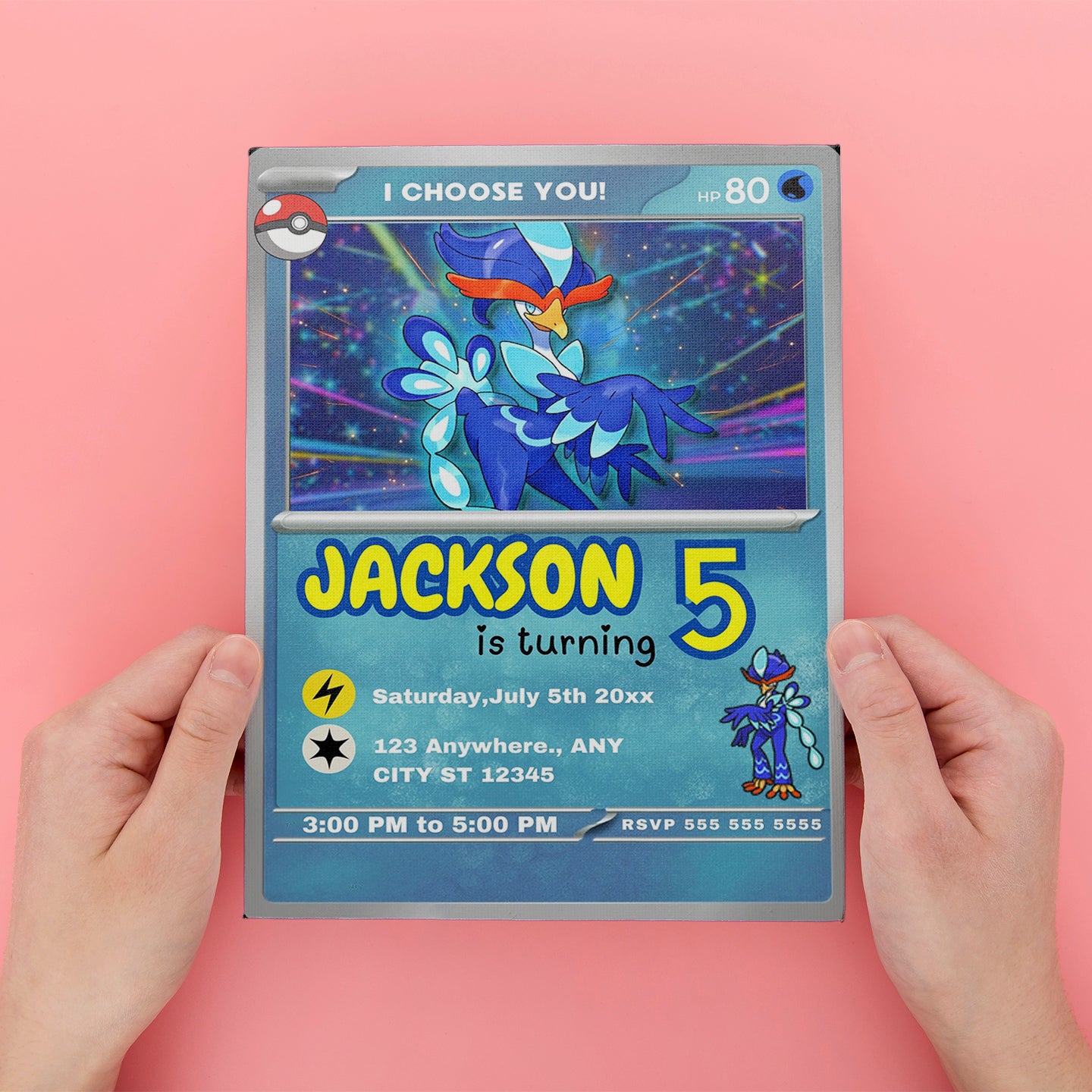 Quaquaval Invitation Template | Pokemon Card Birthday Invite - CreativeRino