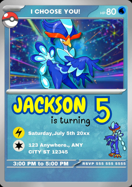 Quaquaval Invitation Template | Pokemon Card Birthday Invite - CreativeRino