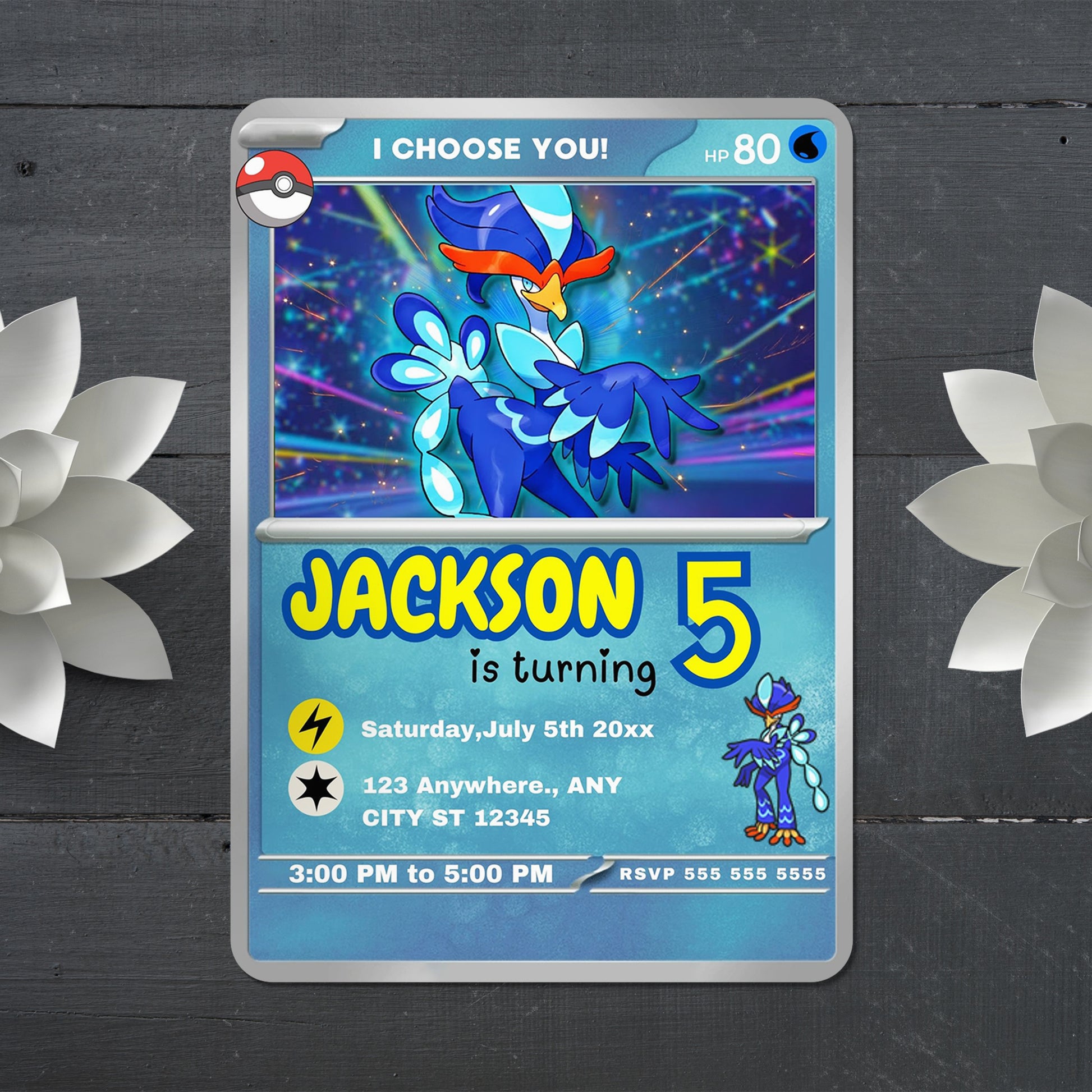 Quaquaval Invitation Template | Pokemon Card Birthday Invite - CreativeRino