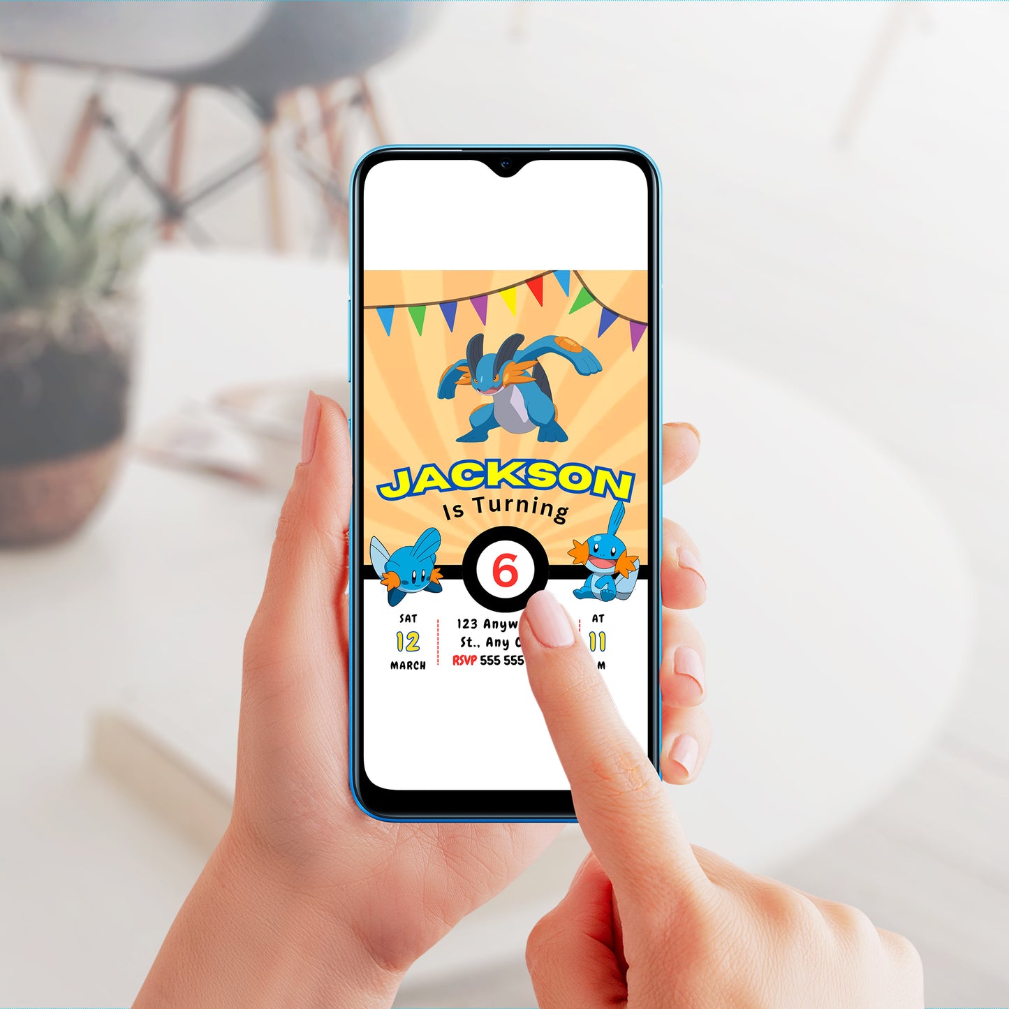 Mudkip Pokemon Birthday Party Invitation Template - CreativeRino