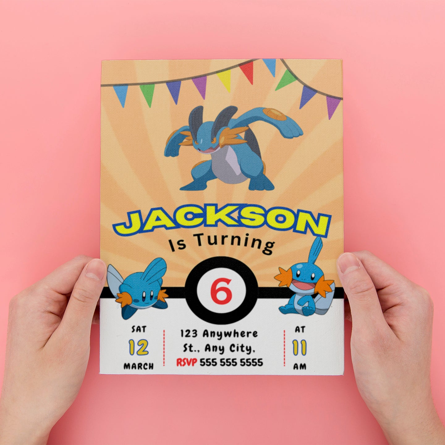 Mudkip Pokemon Birthday Party Invitation Template - CreativeRino