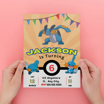 Mudkip Pokemon Birthday Party Invitation Template - CreativeRino