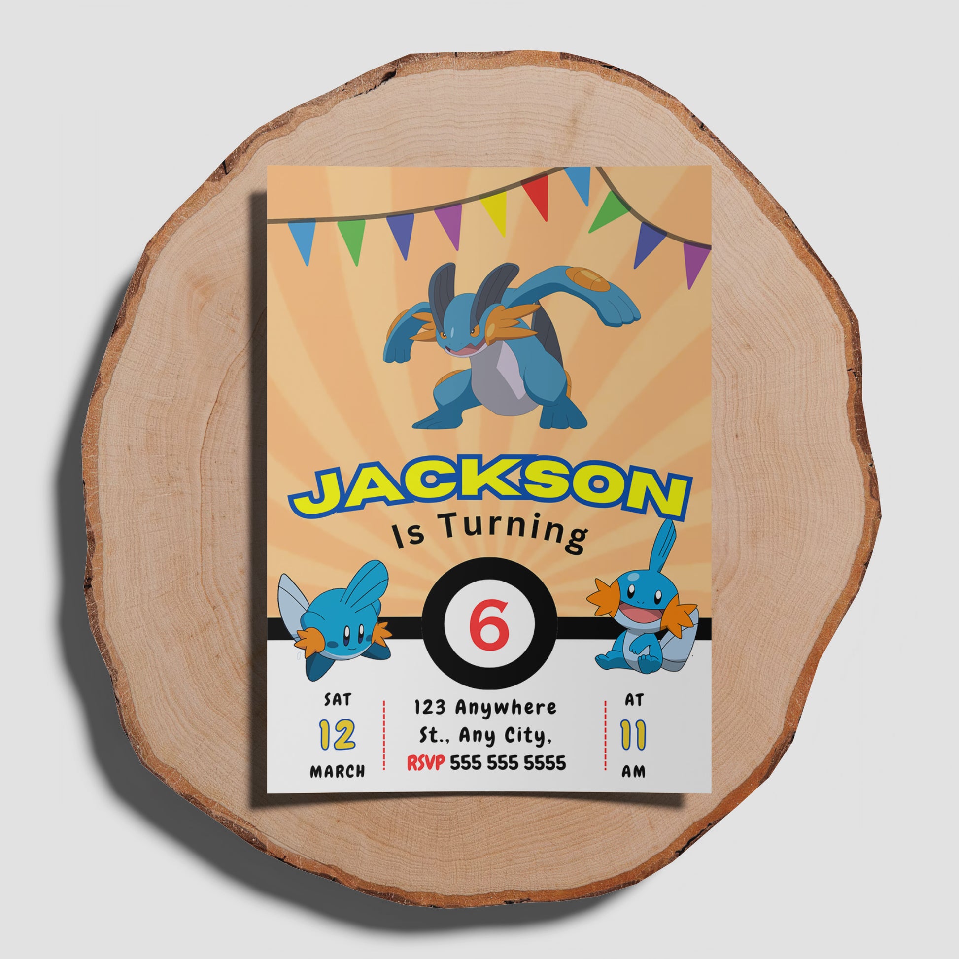 Mudkip Pokemon Birthday Party Invitation Template - CreativeRino