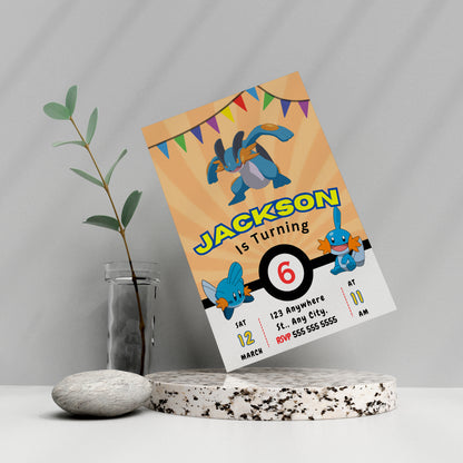 Mudkip Pokemon Birthday Party Invitation Template - CreativeRino