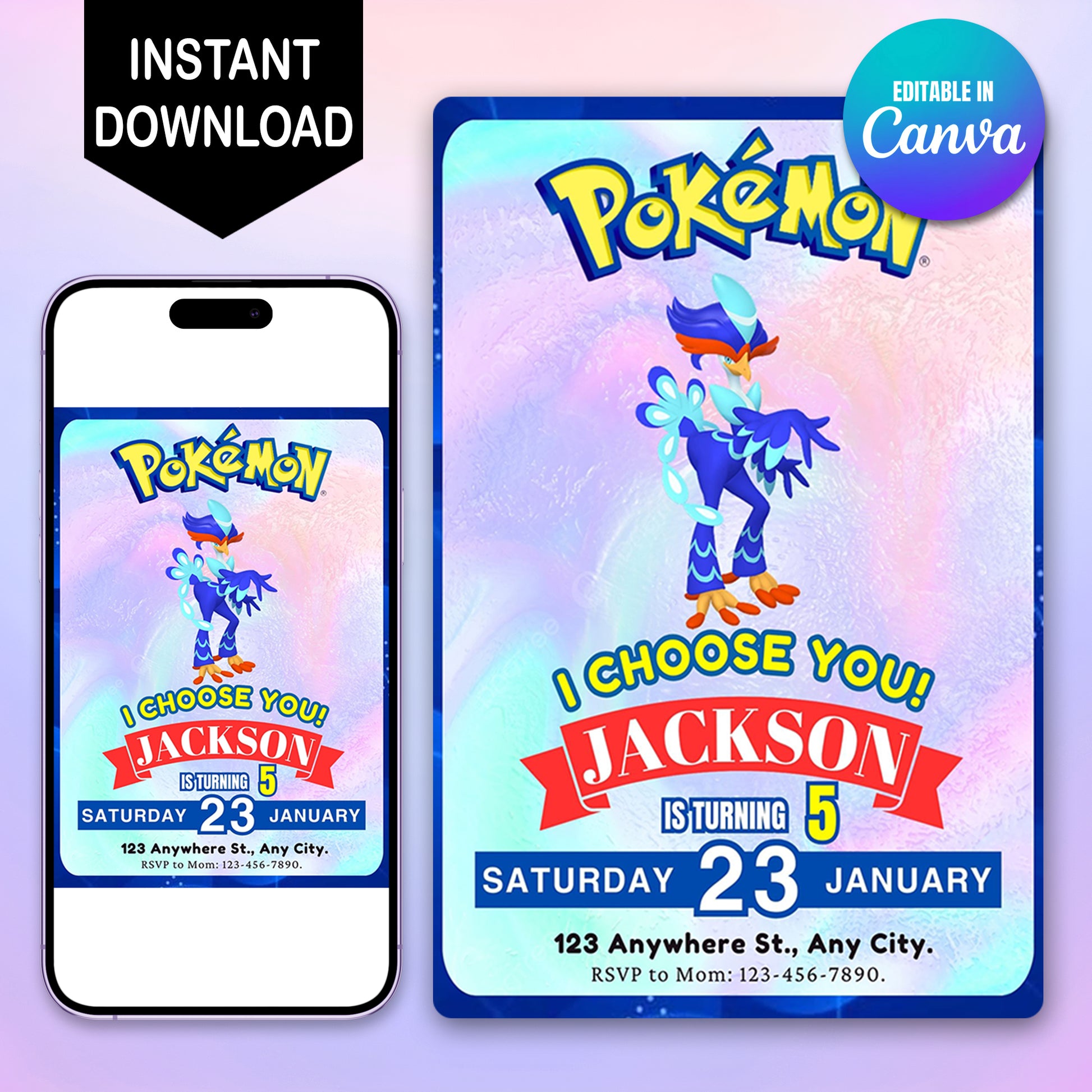 Quaquaval Invitation Template | Pokemon Birthday Invite - CreativeRino